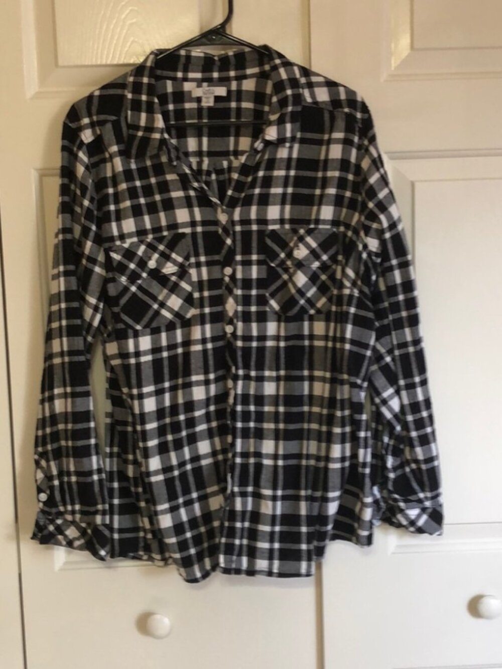 Croft & Barrow Black White Plaid Long Sleeve Button-Down Shirt 1X